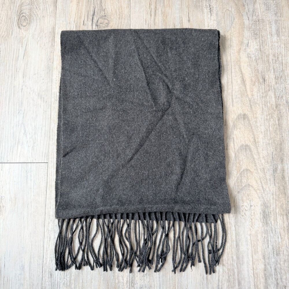 Club Room 100% Cashmere Scarf Charcoal Gray Fringe Soft Luxury Winter Unisex